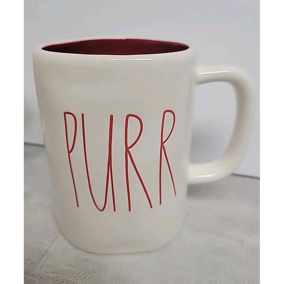 NWOB Rae Dunn PURR MEOWWW Coffee Mugs Set Of 2 20 Ounce Ceramic Dishwasher Safe - Picture 3 of 9